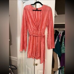 Pink Long Sleeve Romper with Belt